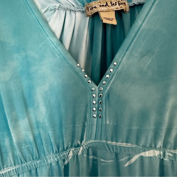 Live and Let Live Butterfly Print Sleeveless Dress Turquoise Blue Y2K Style Sz M - Picture 5 of 12